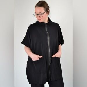 Bryn Walker Black Zip Front Poncho Jacket L Made in USA Italian Fabric